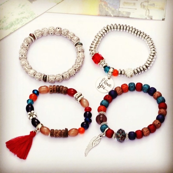 SET/4 Beaded Boho Hippie Bracelets Fashion Love - Picture 10 of 11